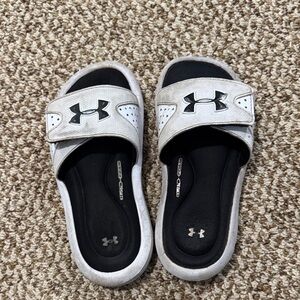 Under Armour White and Black Kids Slide Sandals